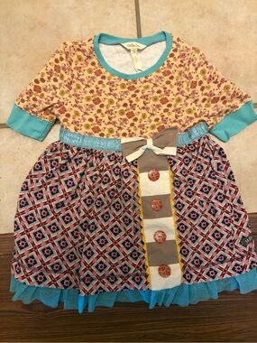 Kids youth Matilda Jane pink Floral & Blue Patterned Girls tunic top
